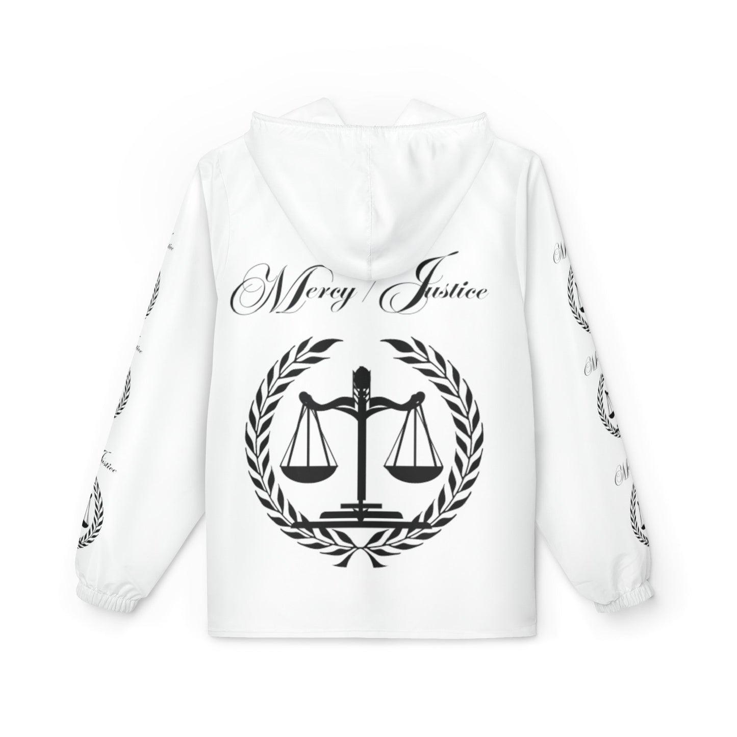 All Black Lettering Mercy/Justice Windbreaker Jacket (AOP) - criminaljusticereformationalliancestore.com