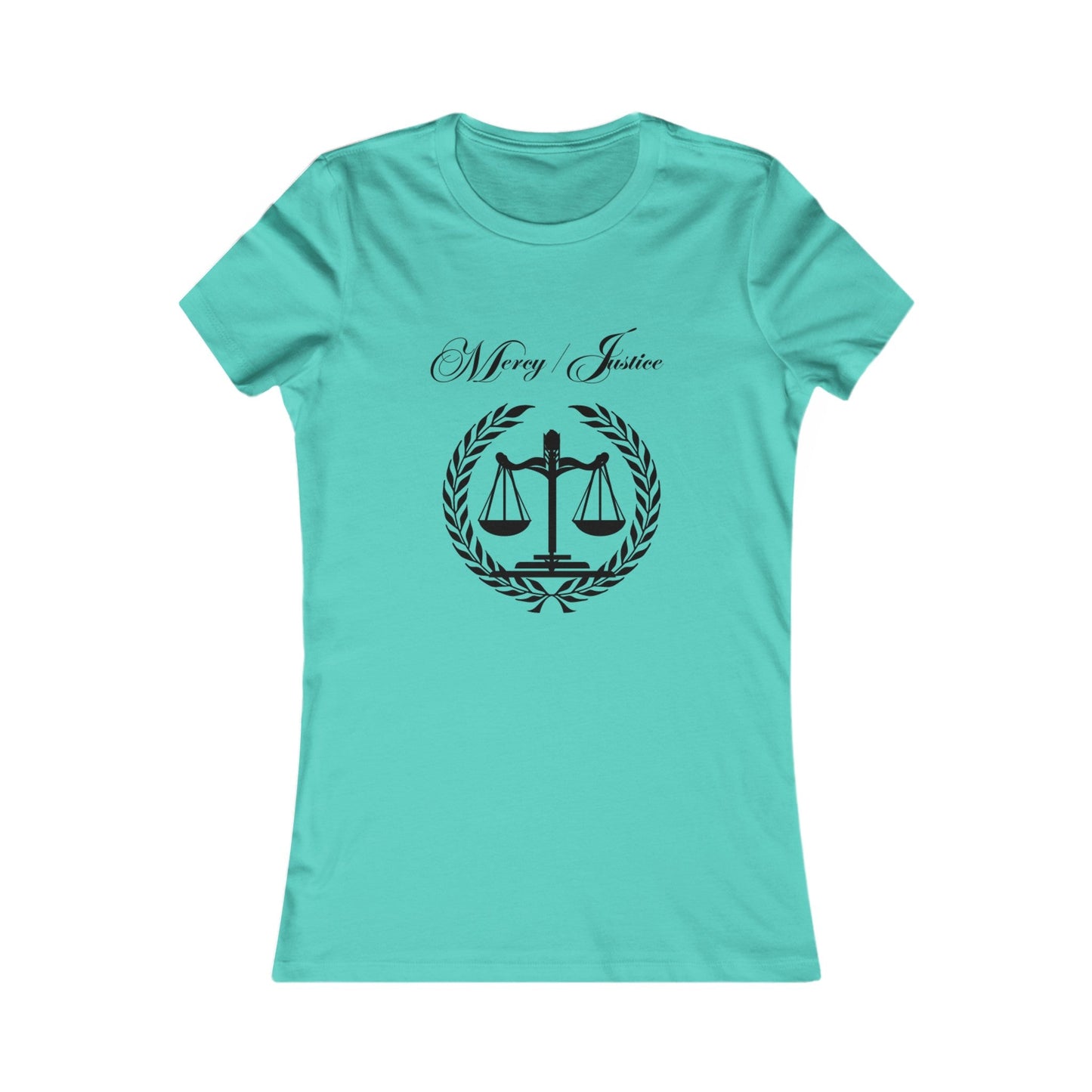 All Black Lettering Mercy/Justice Women's Favorite Tee - criminaljusticereformationalliancestore.com