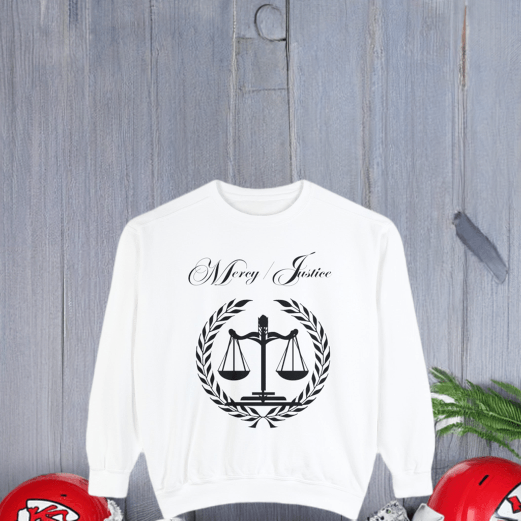 All Black Mercy/Justice Unisex Garment - Dyed Sweatshirt - criminaljusticereformationalliancestore.com