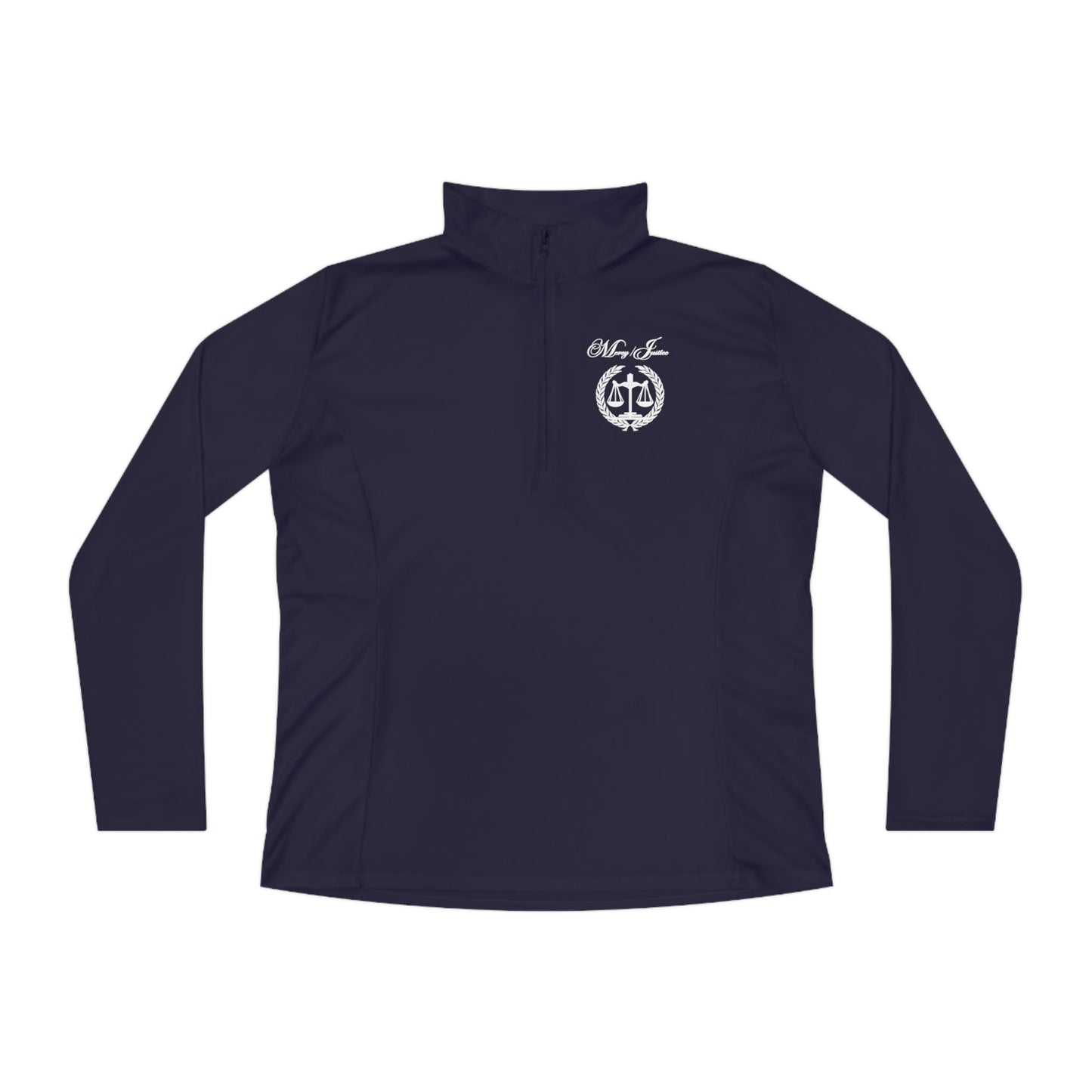 All White Mercy/Justice Ladies Quarter - Zip Pullover - criminaljusticereformationalliancestore.com