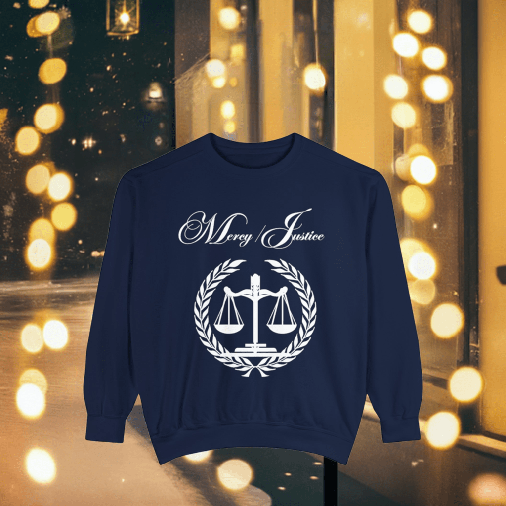 All White Mercy/Justice Unisex Garment - Dyed Sweatshirt - criminaljusticereformationalliancestore.com