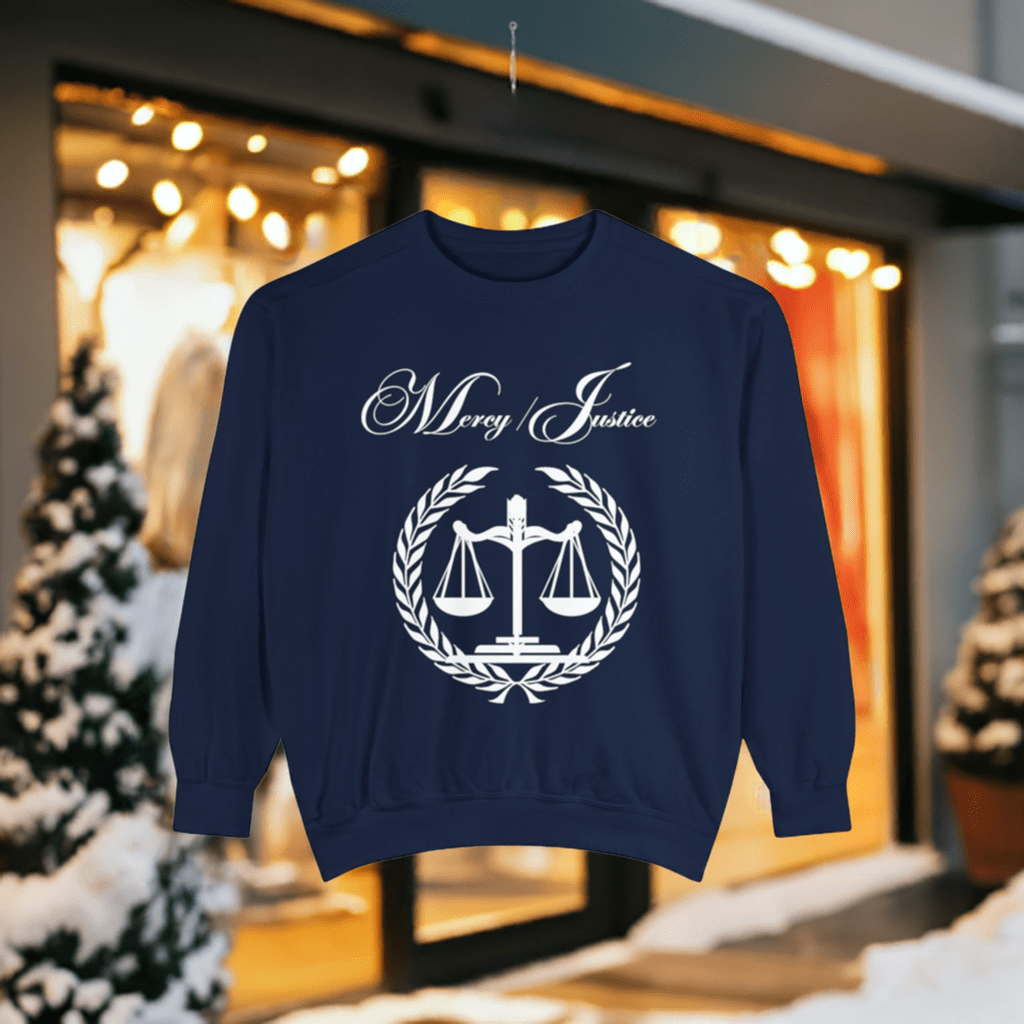 All White Mercy/Justice Unisex Garment - Dyed Sweatshirt - criminaljusticereformationalliancestore.com