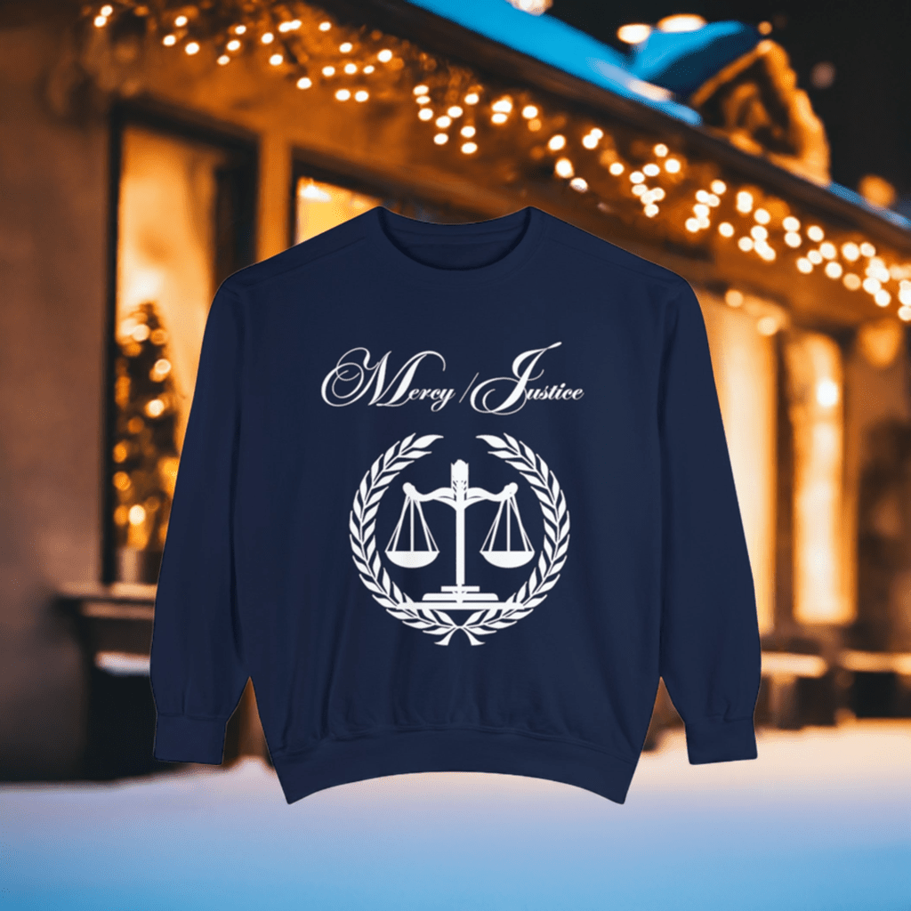 All White Mercy/Justice Unisex Garment - Dyed Sweatshirt - criminaljusticereformationalliancestore.com