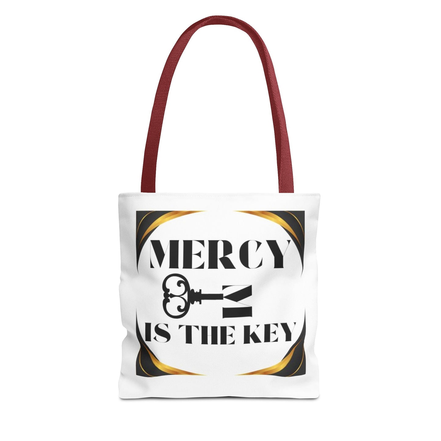 Black Gold Border Mercy Is The Key Tote Bag (AOP) - criminaljusticereformationalliancestore.com