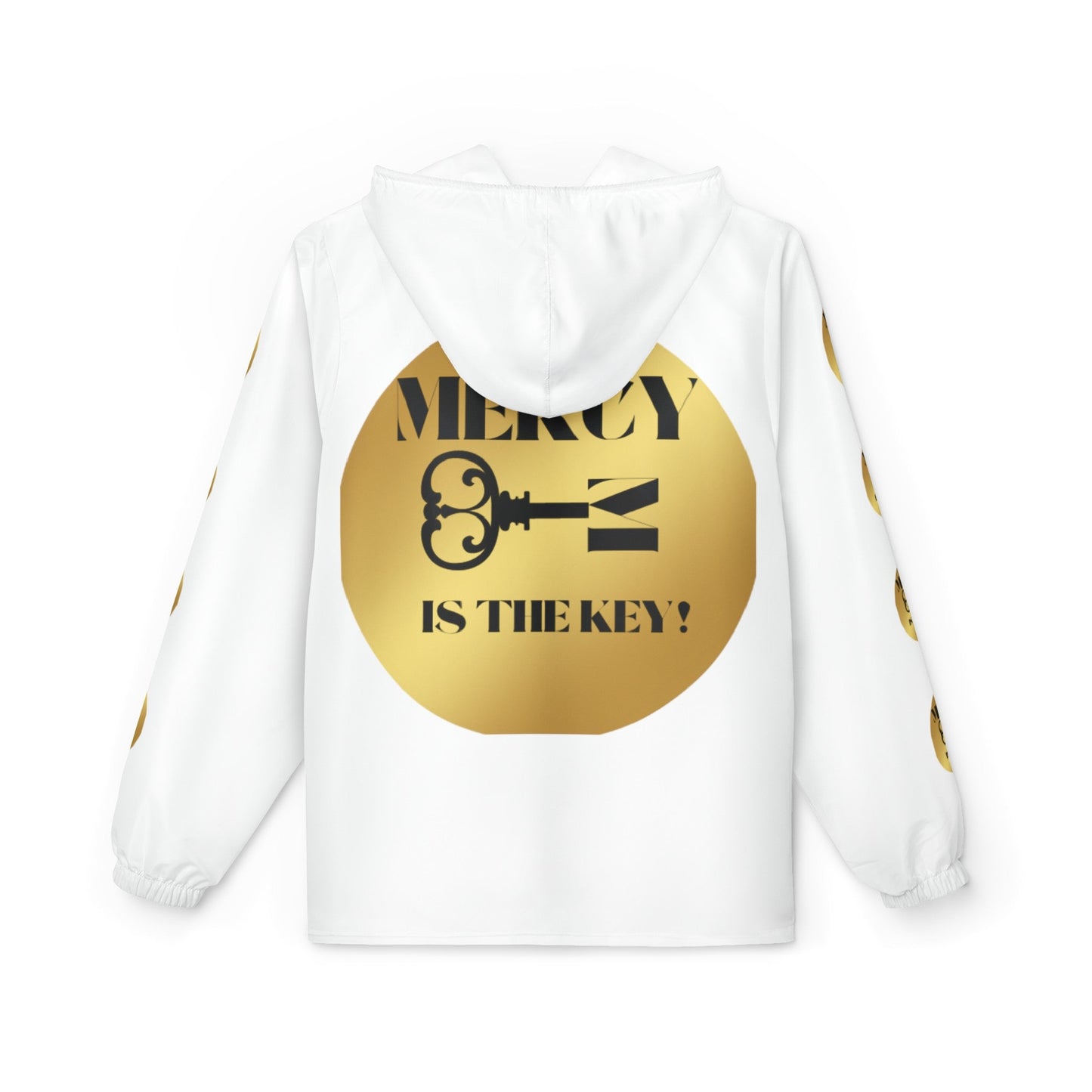 Black/Gold Mercy Is The Key! Windbreaker Jacket (AOP) - criminaljusticereformationalliancestore.com