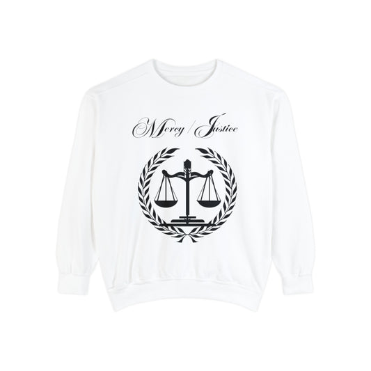 All Black Mercy/Justice Unisex Garment-Dyed Sweatshirt