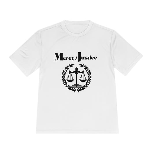 Mercy/Justice Unisex Moisture Wicking Tee Black Letter