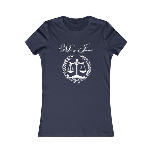 All White Lettering Mercy/Justice Women's Favorite Tee