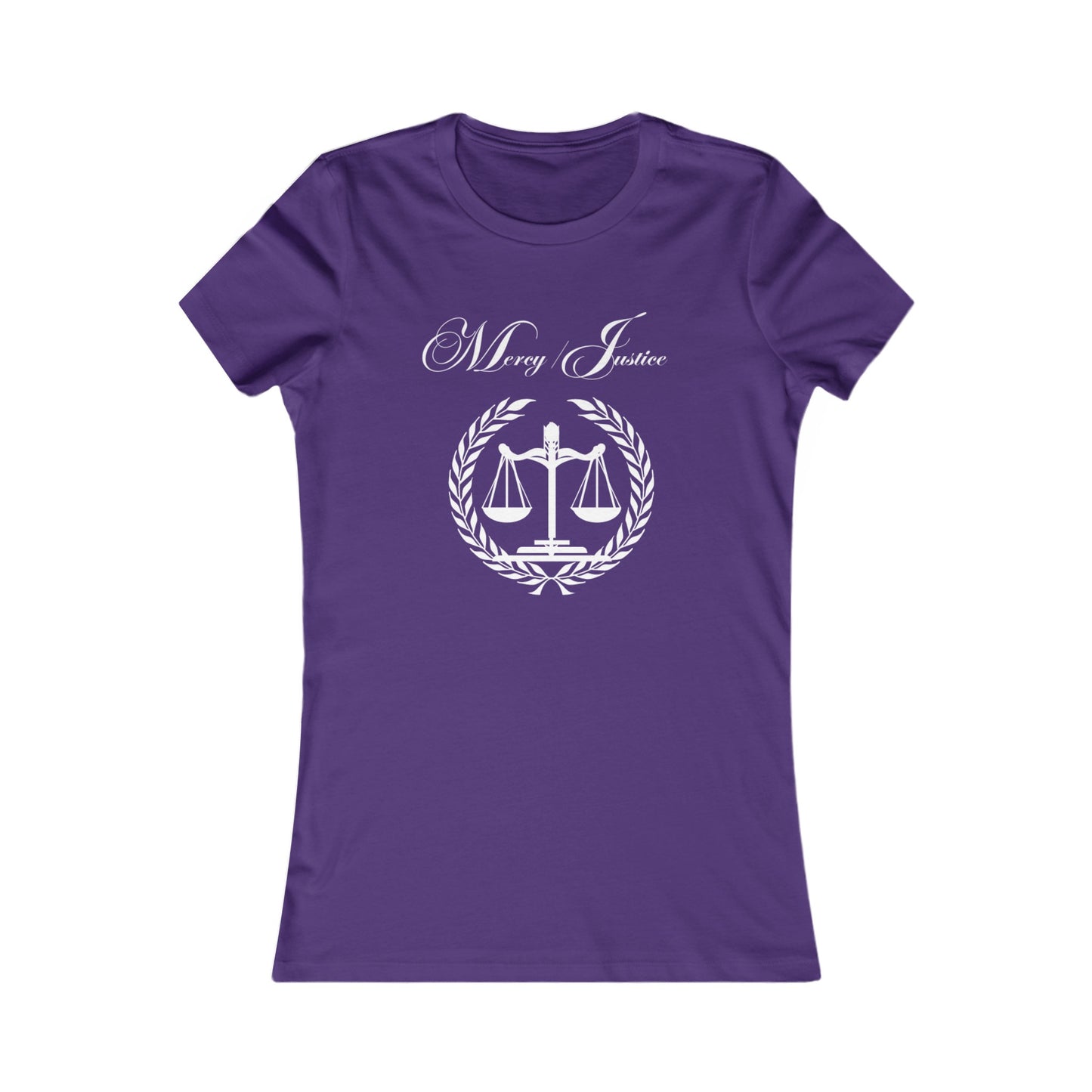 All White Lettering Mercy/Justice Women's Favorite Tee