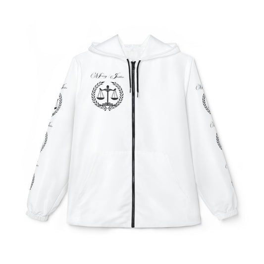 All Black Lettering Mercy/Justice Windbreaker Jacket (AOP) - criminaljusticereformationalliancestore.com