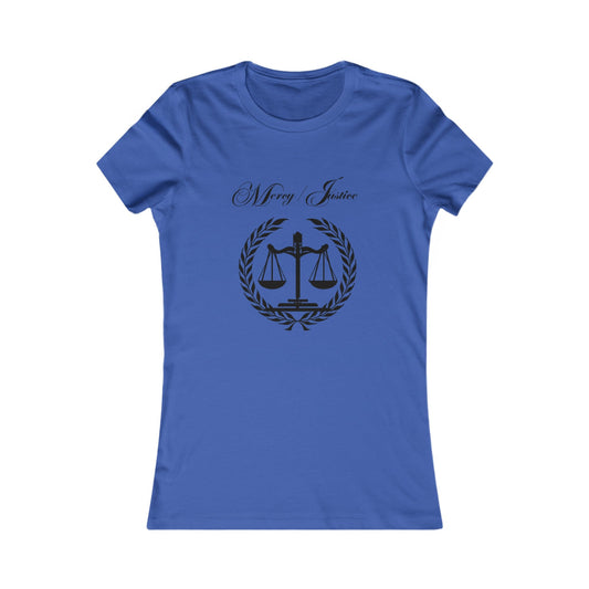 All Black Lettering Mercy/Justice Women's Favorite Tee - criminaljusticereformationalliancestore.com