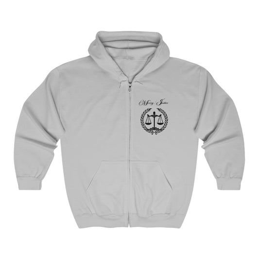 All Black Mercy/Justice Unisex Heavy Blend™ Full Zip Hooded Sweatshirt - criminaljusticereformationalliancestore.com