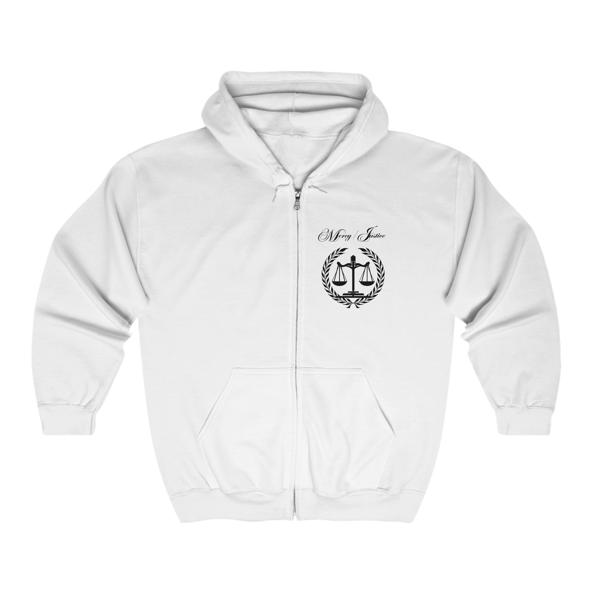 All Black Mercy/Justice Unisex Heavy Blend™ Full Zip Hooded Sweatshirt - criminaljusticereformationalliancestore.com