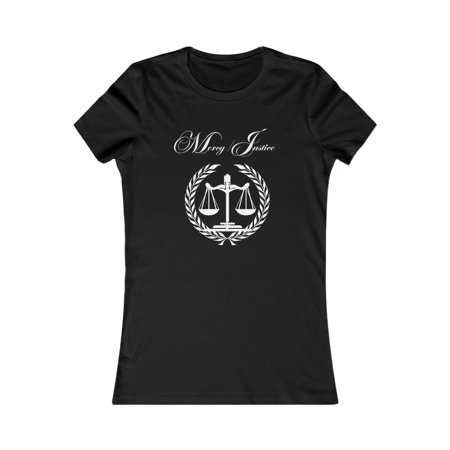 All White Lettering Mercy/Justice Women's Favorite Tee - criminaljusticereformationalliancestore.com