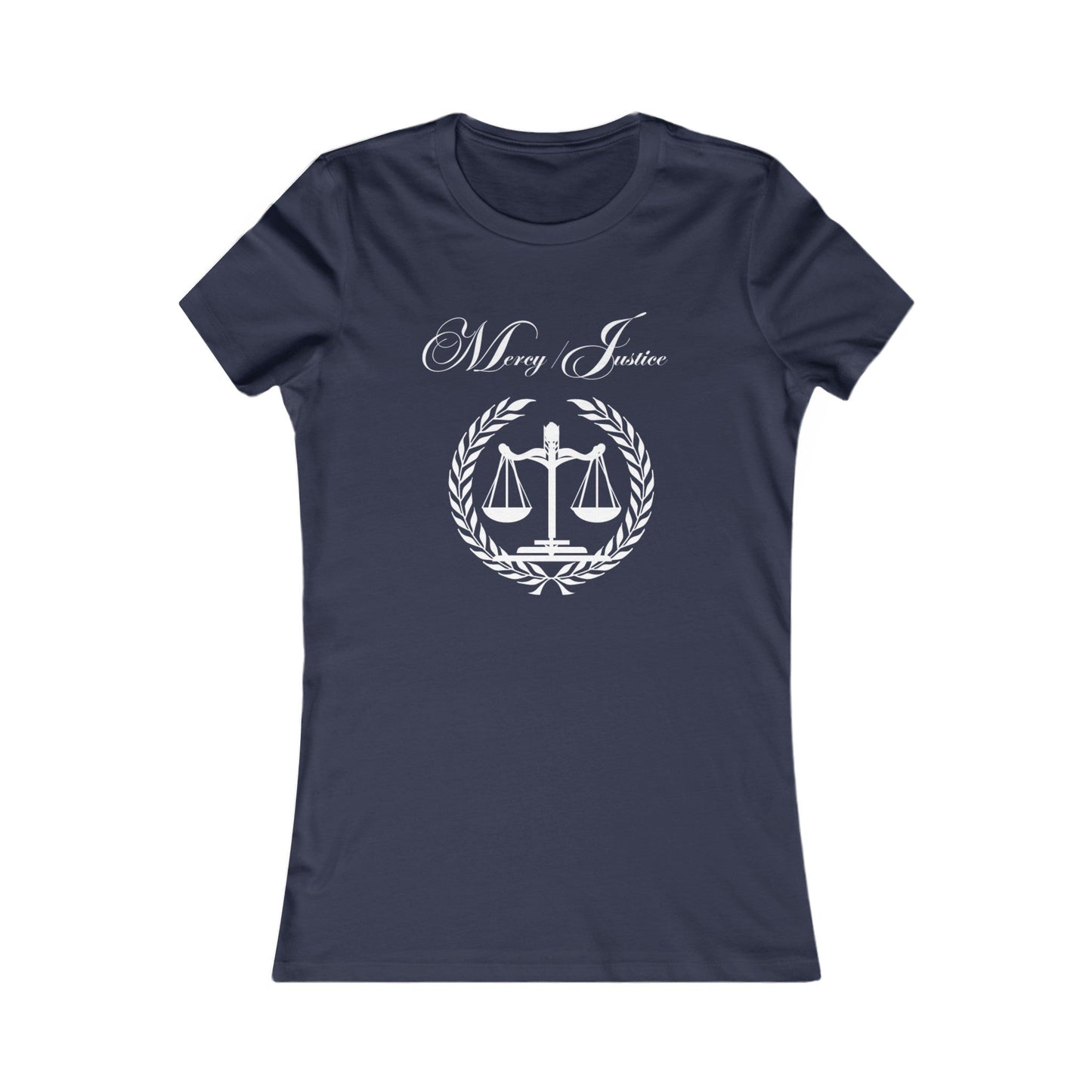 All White Lettering Mercy/Justice Women's Favorite Tee - criminaljusticereformationalliancestore.com