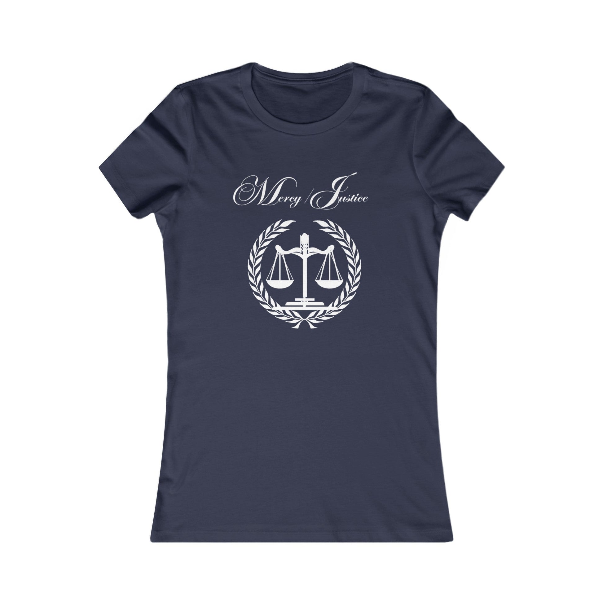 All White Lettering Mercy/Justice Women's Favorite Tee - criminaljusticereformationalliancestore.com