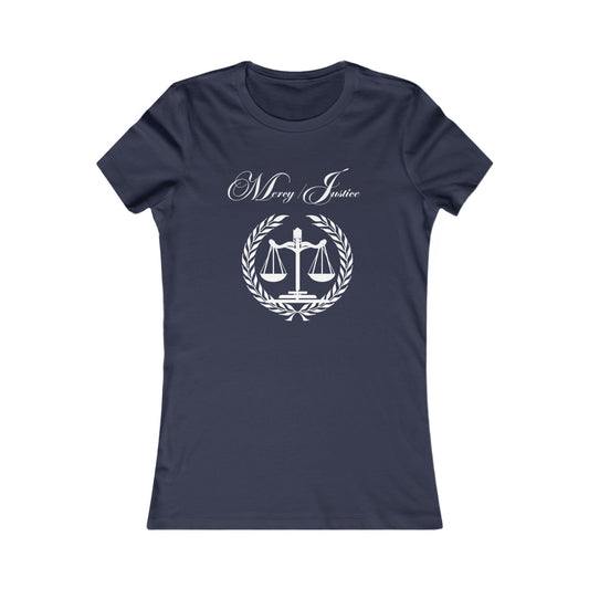 All White Lettering Mercy/Justice Women's Favorite Tee - criminaljusticereformationalliancestore.com