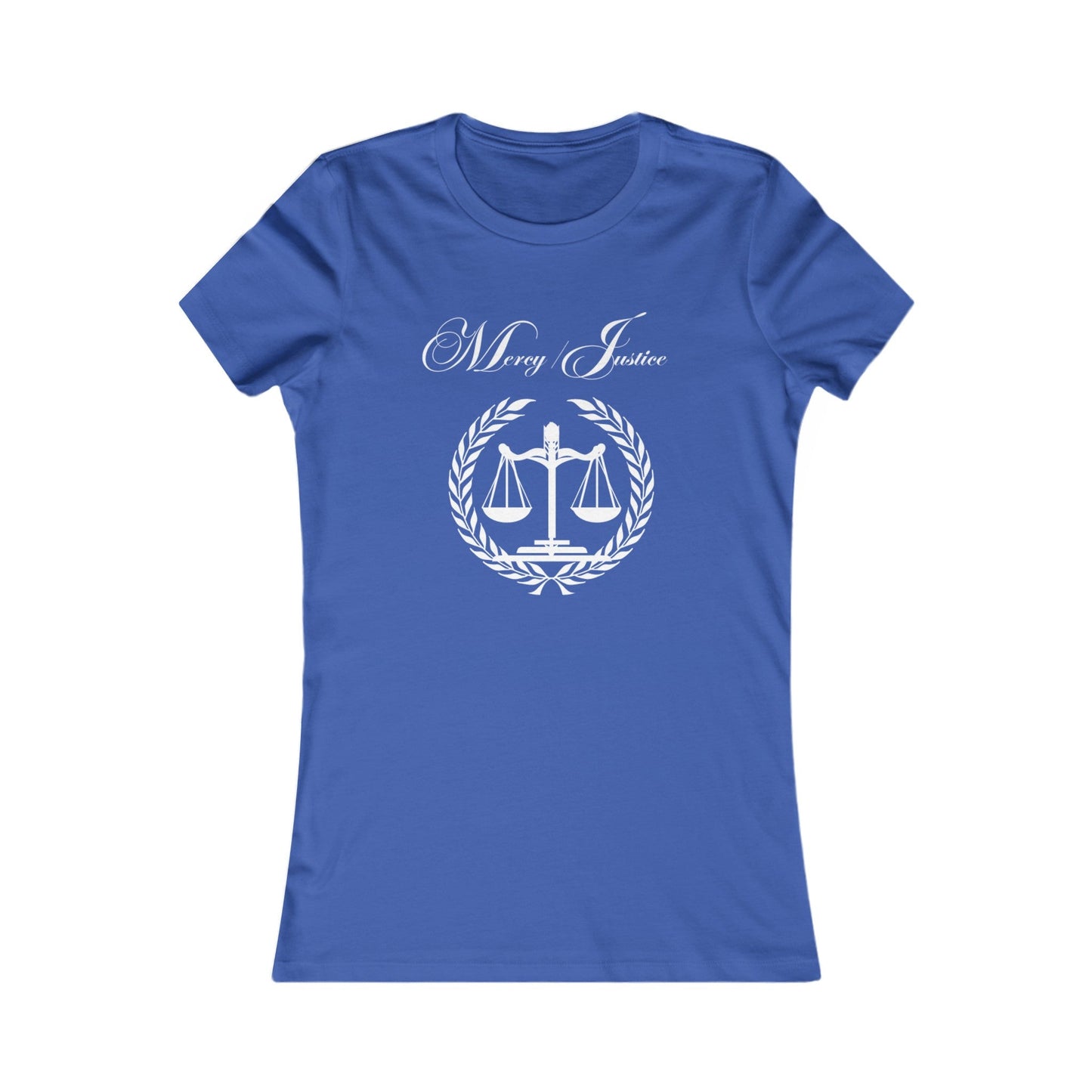 All White Lettering Mercy/Justice Women's Favorite Tee - criminaljusticereformationalliancestore.com
