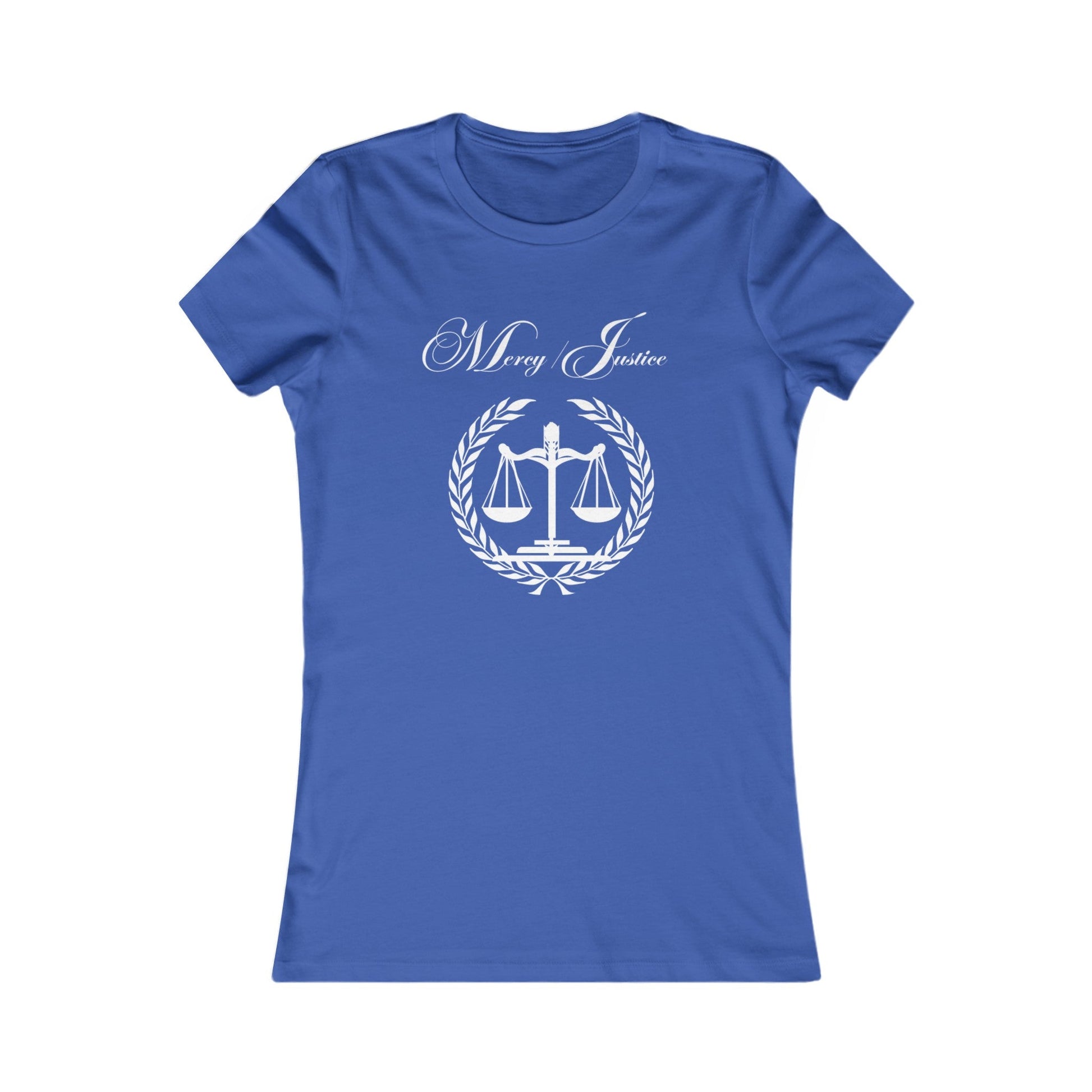 All White Lettering Mercy/Justice Women's Favorite Tee - criminaljusticereformationalliancestore.com