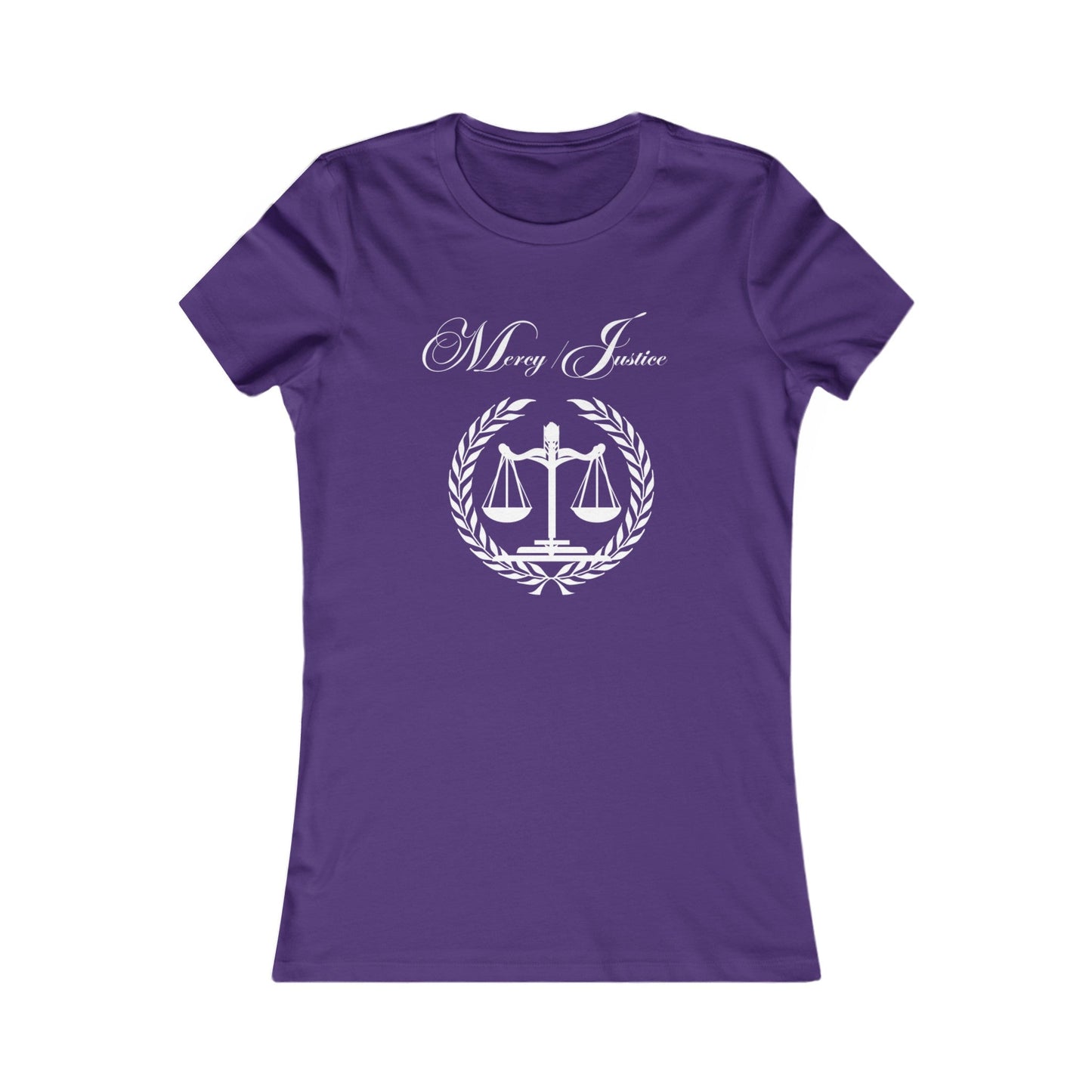 All White Lettering Mercy/Justice Women's Favorite Tee - criminaljusticereformationalliancestore.com