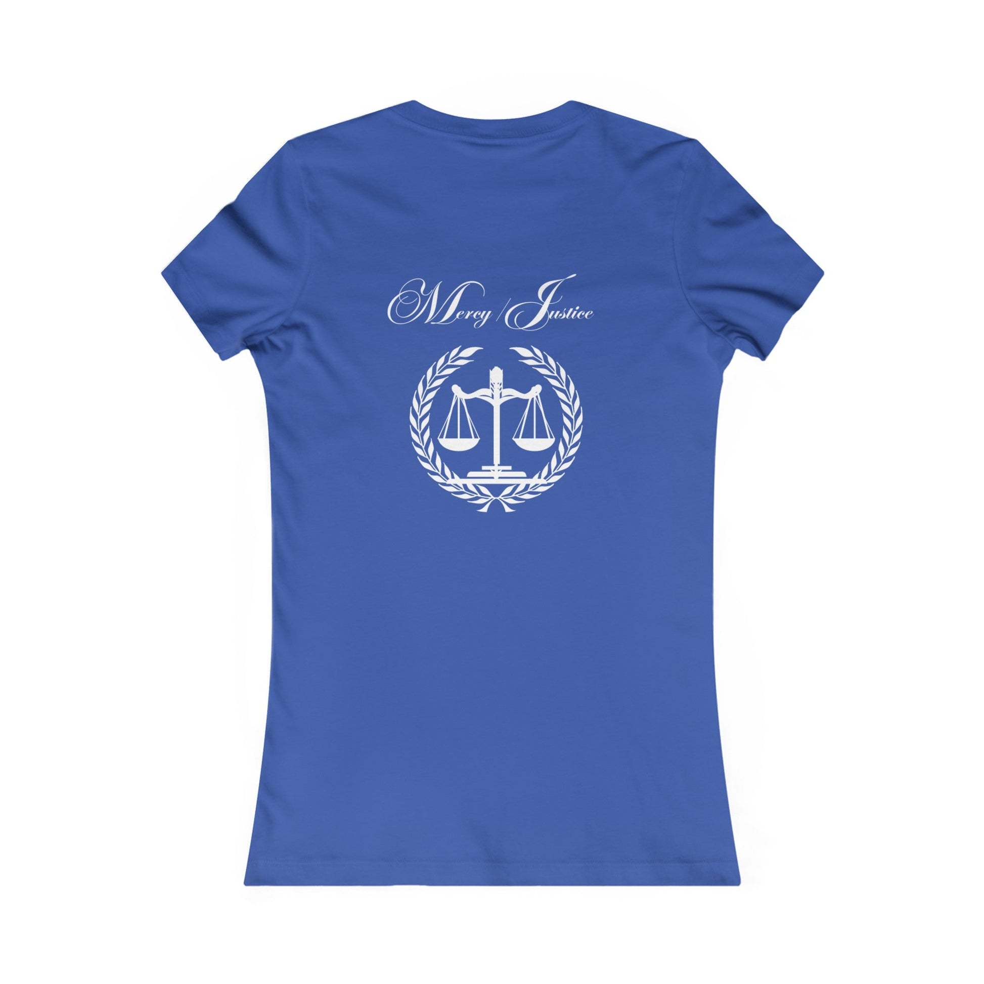 All White Lettering Mercy/Justice Women's Favorite Tee - criminaljusticereformationalliancestore.com