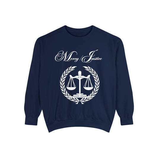 All White Mercy/Justice Unisex Garment - Dyed Sweatshirt - criminaljusticereformationalliancestore.com