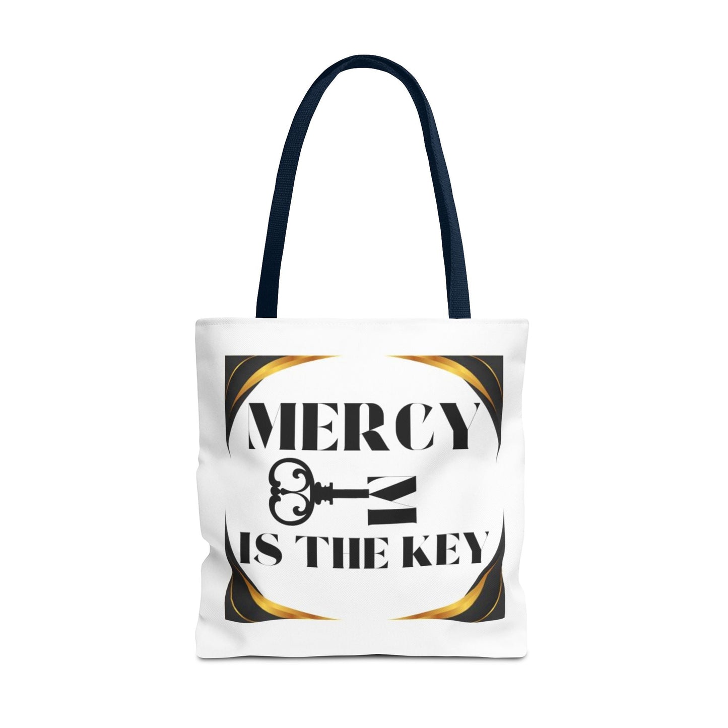 Black Gold Border Mercy Is The Key Tote Bag (AOP) - criminaljusticereformationalliancestore.com