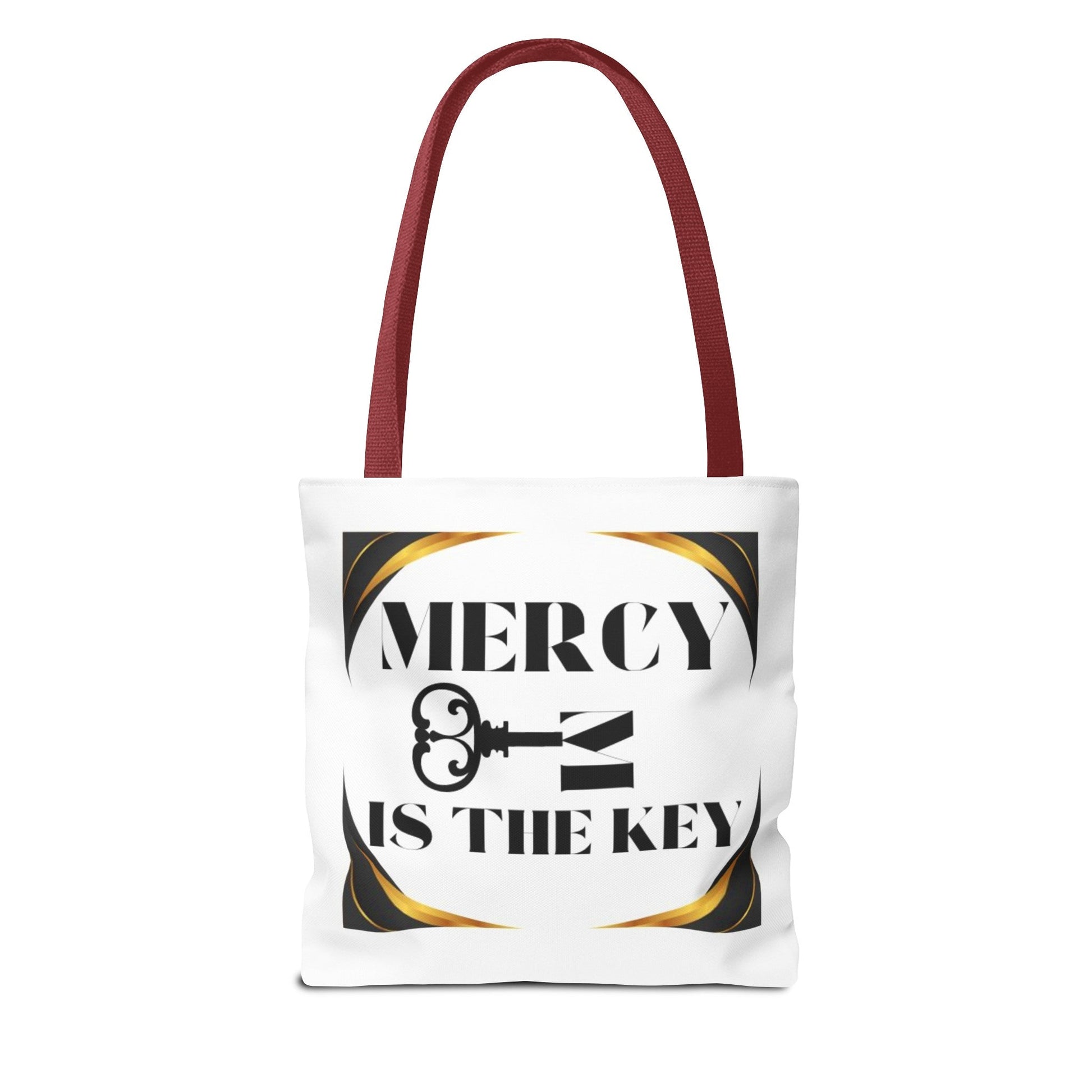Black Gold Border Mercy Is The Key Tote Bag (AOP) - criminaljusticereformationalliancestore.com