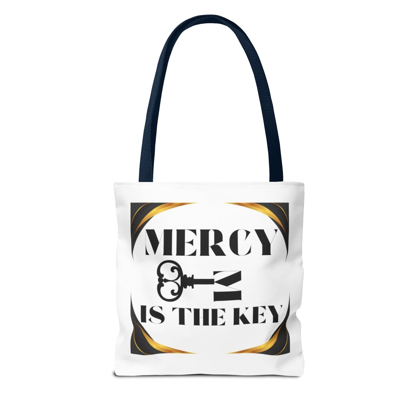 Black Gold Border Mercy Is The Key Tote Bag (AOP) - criminaljusticereformationalliancestore.com