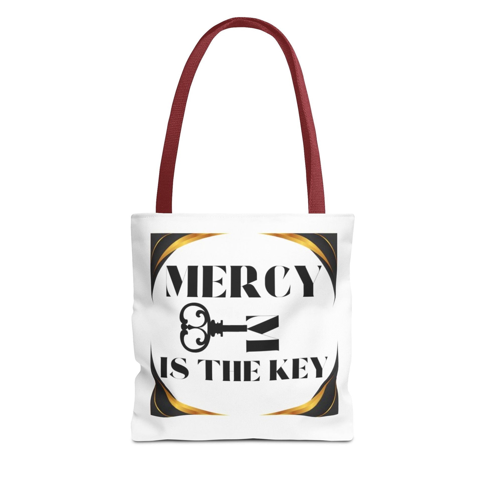 Black Gold Border Mercy Is The Key Tote Bag (AOP) - criminaljusticereformationalliancestore.com