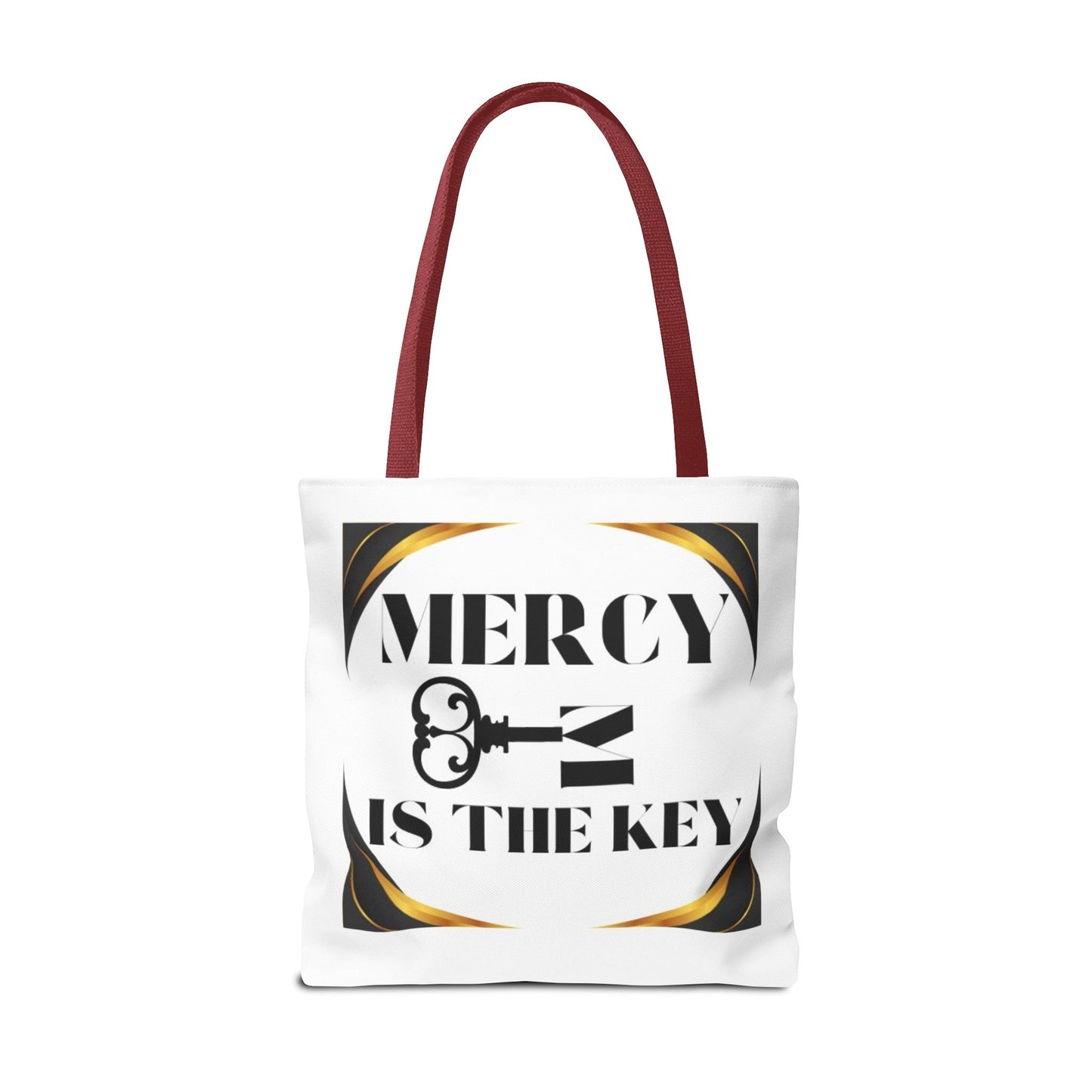 Black Gold Border Mercy Is The Key Tote Bag (AOP) - criminaljusticereformationalliancestore.com