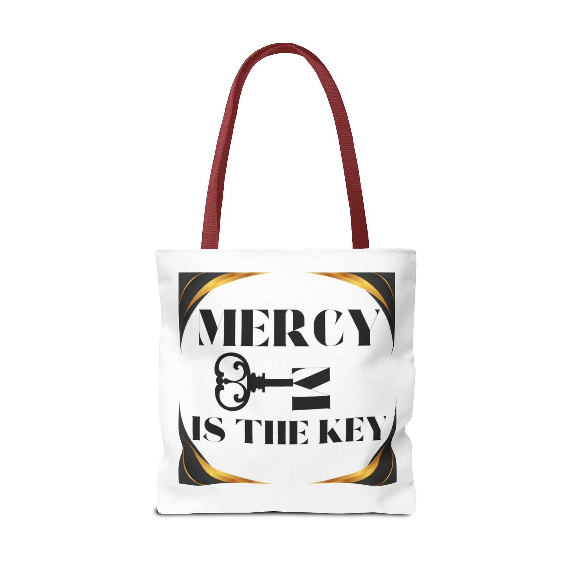 Black Gold Border Mercy Is The Key Tote Bag (AOP) - criminaljusticereformationalliancestore.com