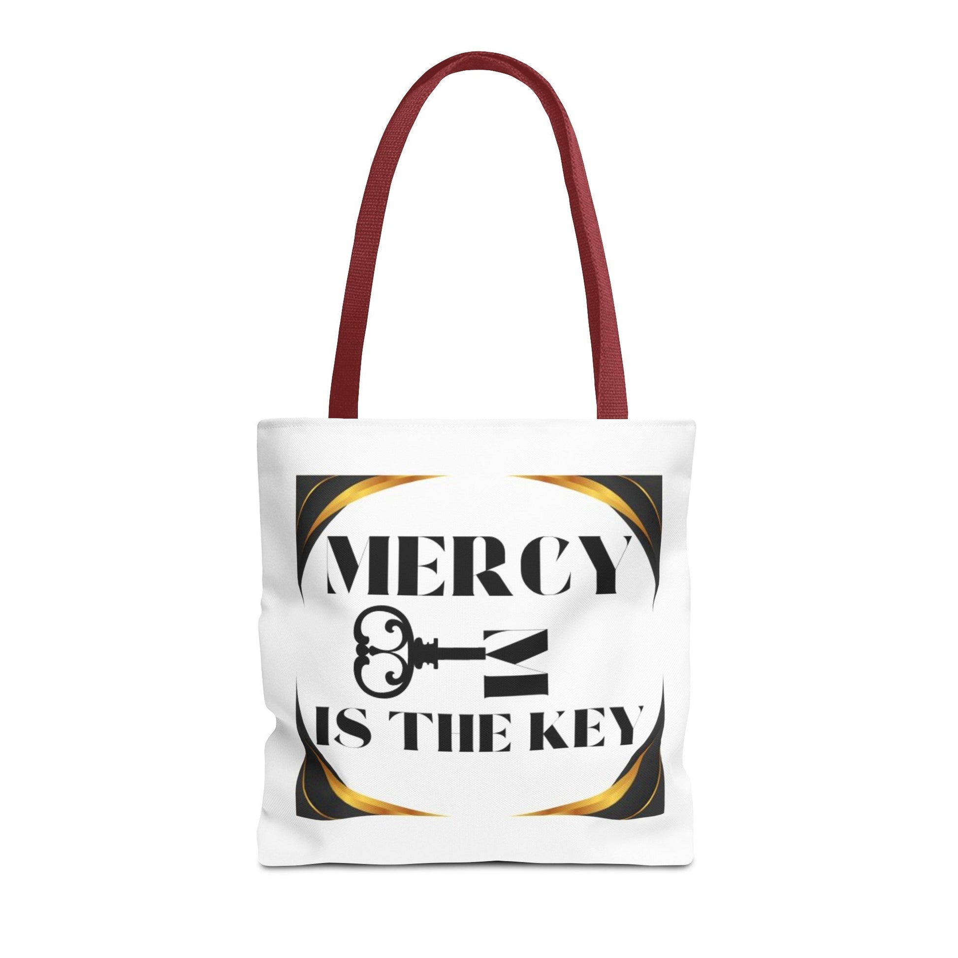 Black Gold Border Mercy Is The Key Tote Bag (AOP) - criminaljusticereformationalliancestore.com