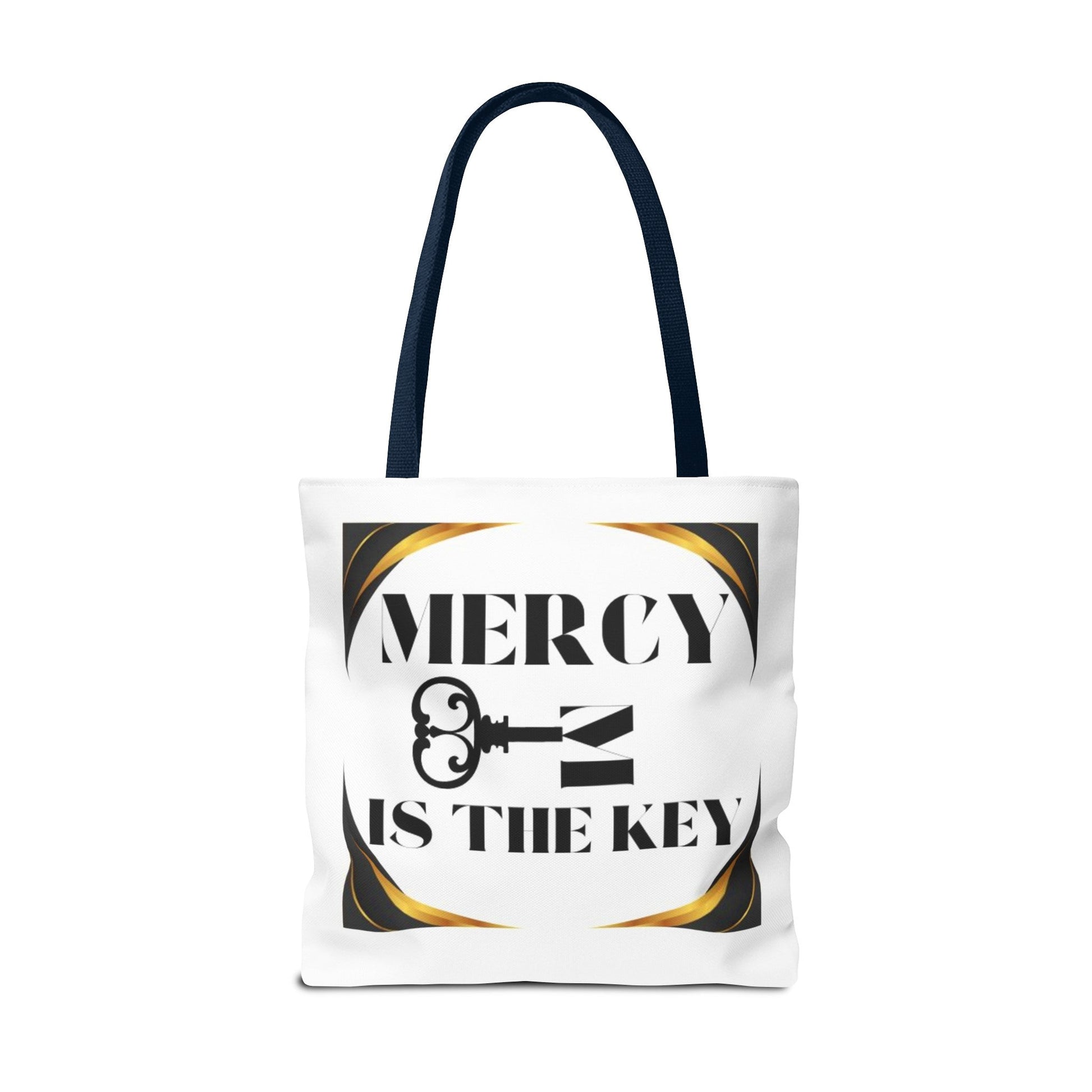 Black Gold Border Mercy Is The Key Tote Bag (AOP) - criminaljusticereformationalliancestore.com