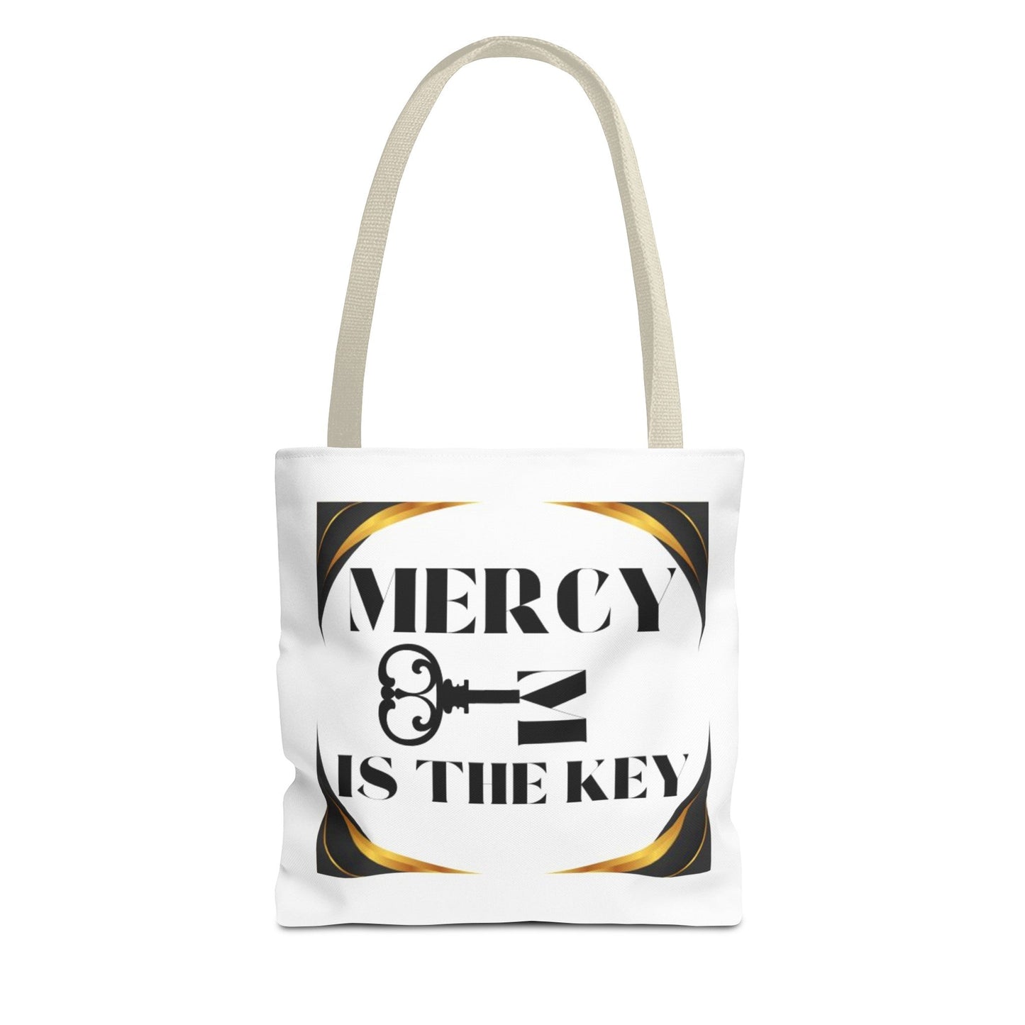 Black Gold Border Mercy Is The Key Tote Bag (AOP) - criminaljusticereformationalliancestore.com