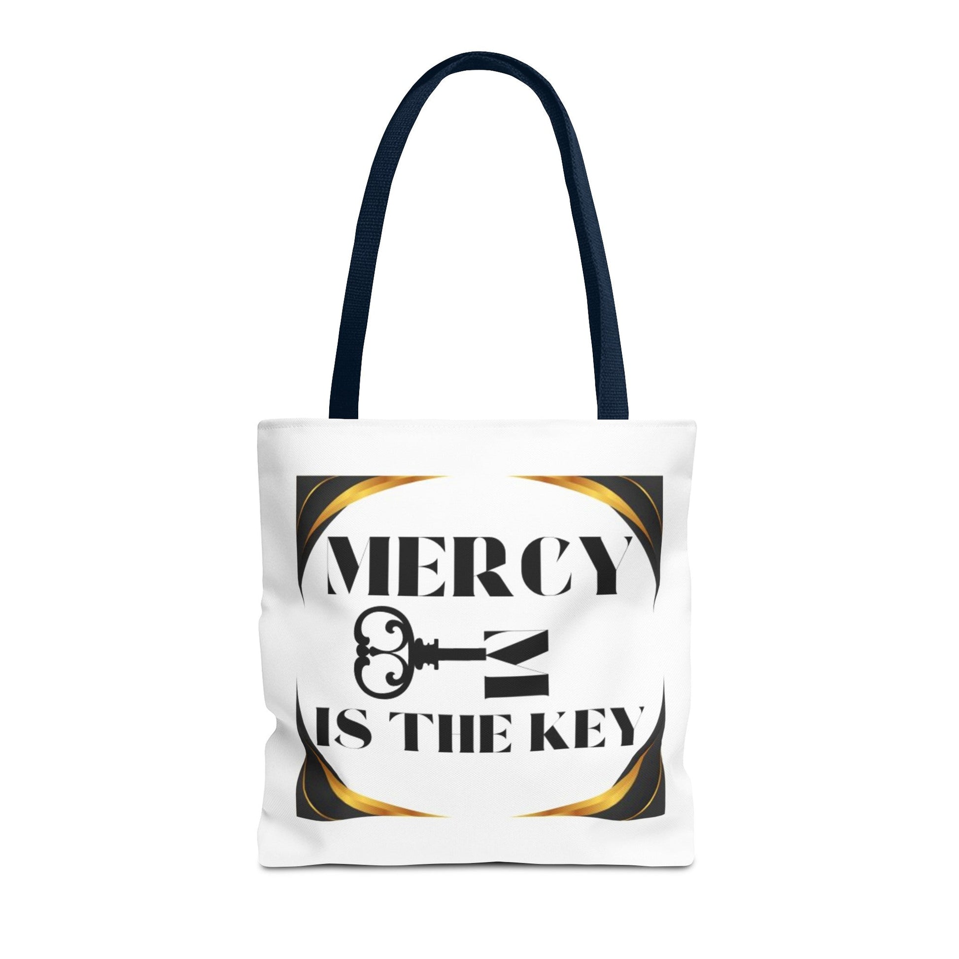 Black Gold Border Mercy Is The Key Tote Bag (AOP) - criminaljusticereformationalliancestore.com