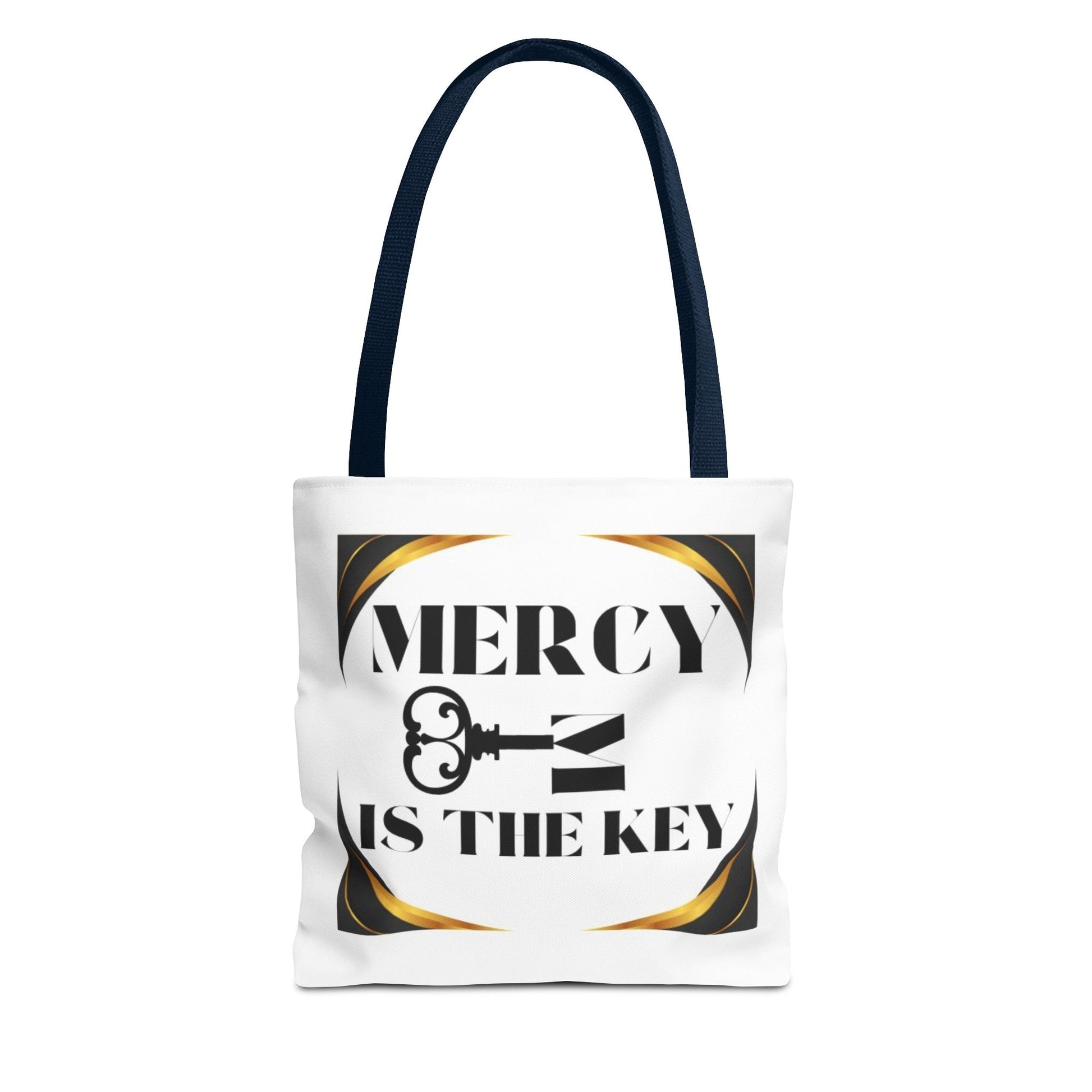 Black Gold Border Mercy Is The Key Tote Bag (AOP) - criminaljusticereformationalliancestore.com