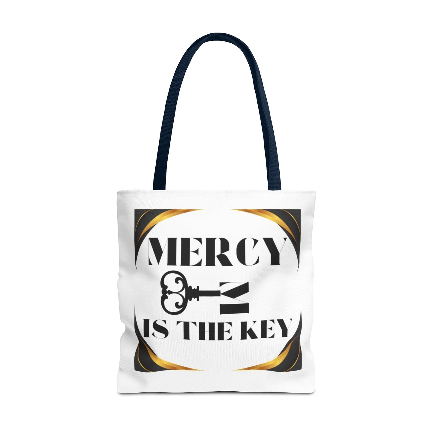 Black Gold Border Mercy Is The Key Tote Bag (AOP) - criminaljusticereformationalliancestore.com