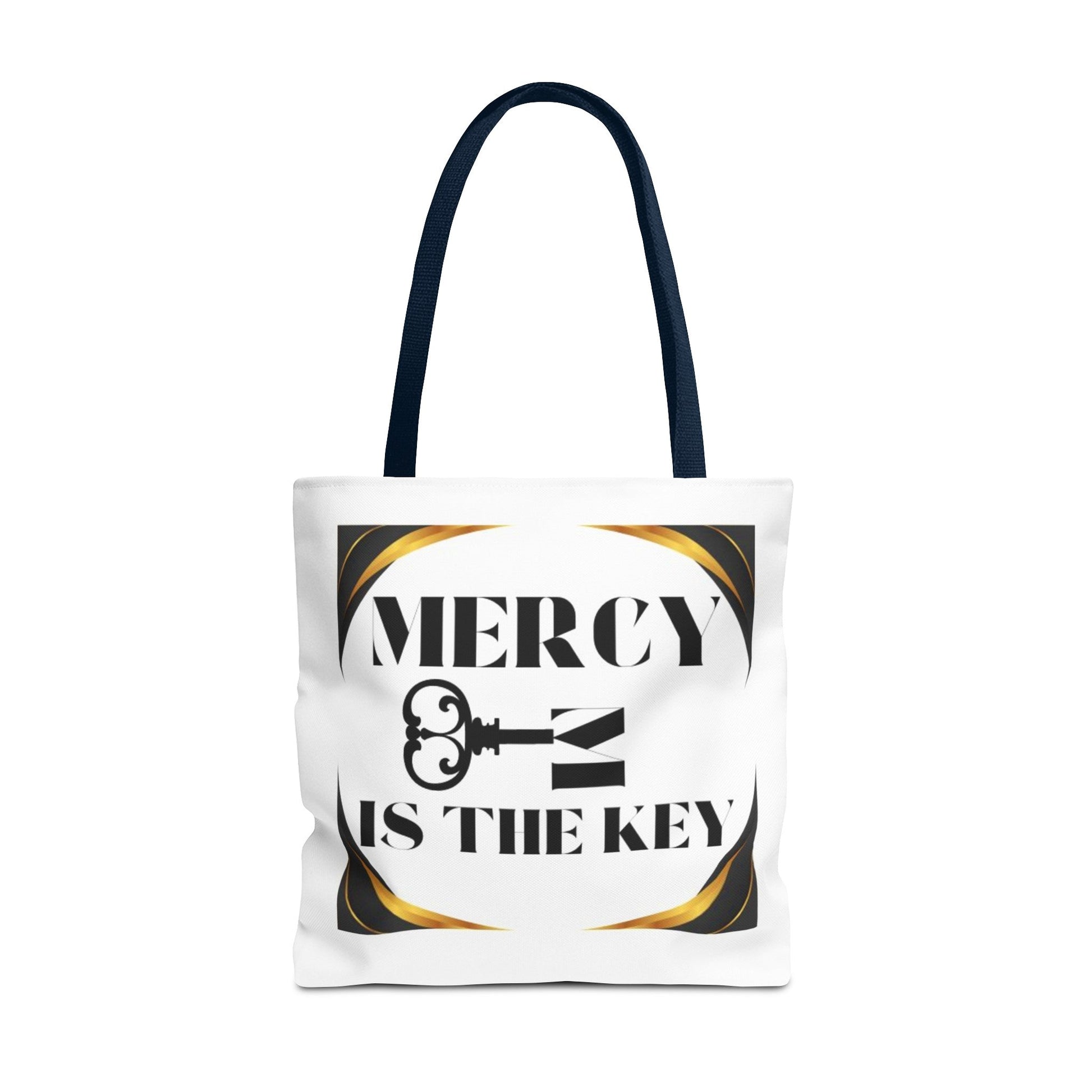 Black Gold Border Mercy Is The Key Tote Bag (AOP) - criminaljusticereformationalliancestore.com