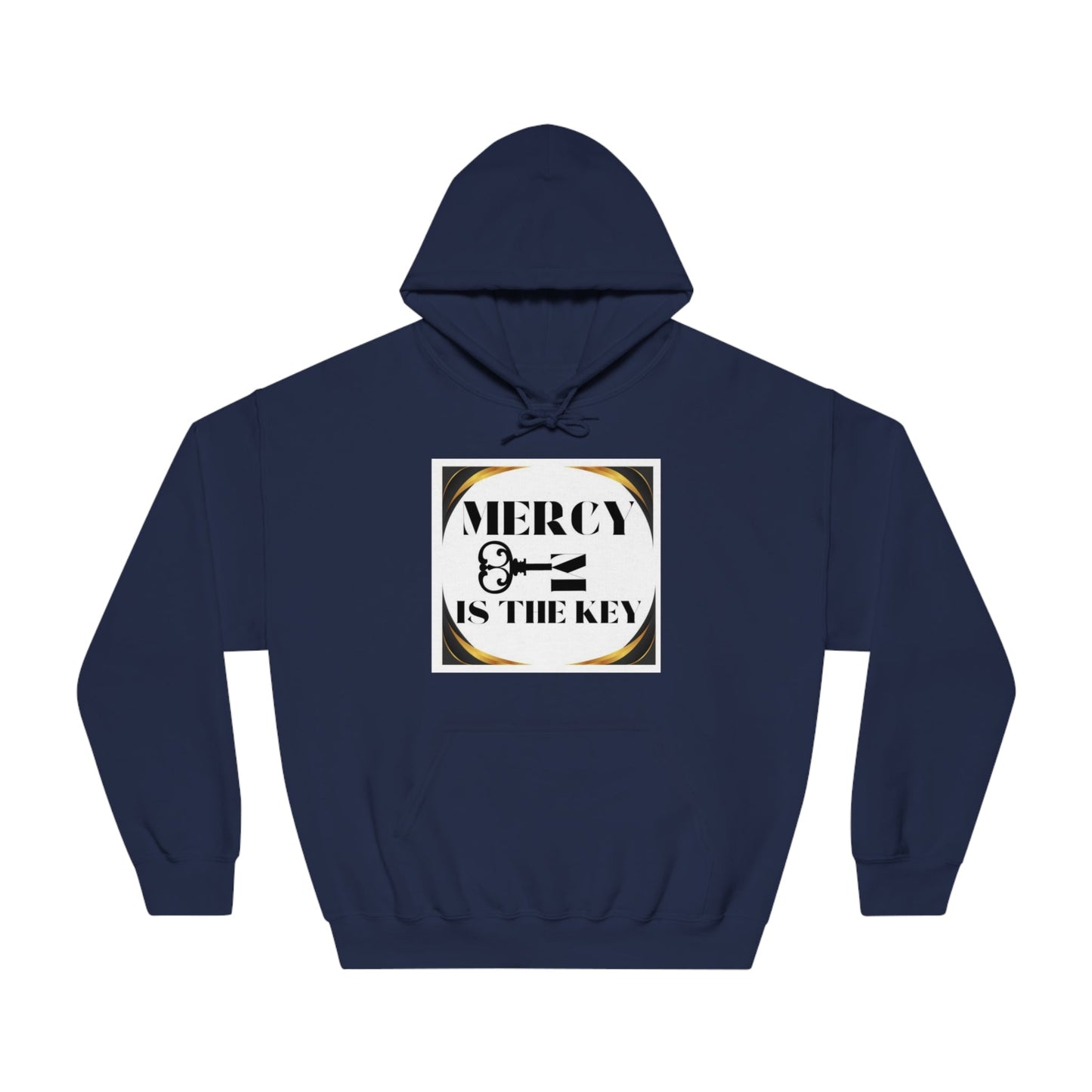 Mercy Is The Key Unisex White Patch DryBlend® Hooded Sweatshirt - criminaljusticereformationalliancestore.com
