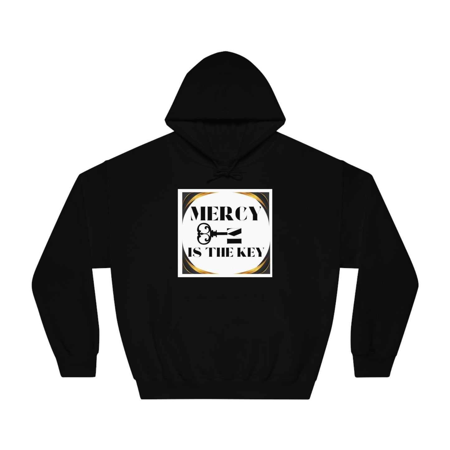 Mercy Is The Key Unisex White Patch DryBlend® Hooded Sweatshirt - criminaljusticereformationalliancestore.com