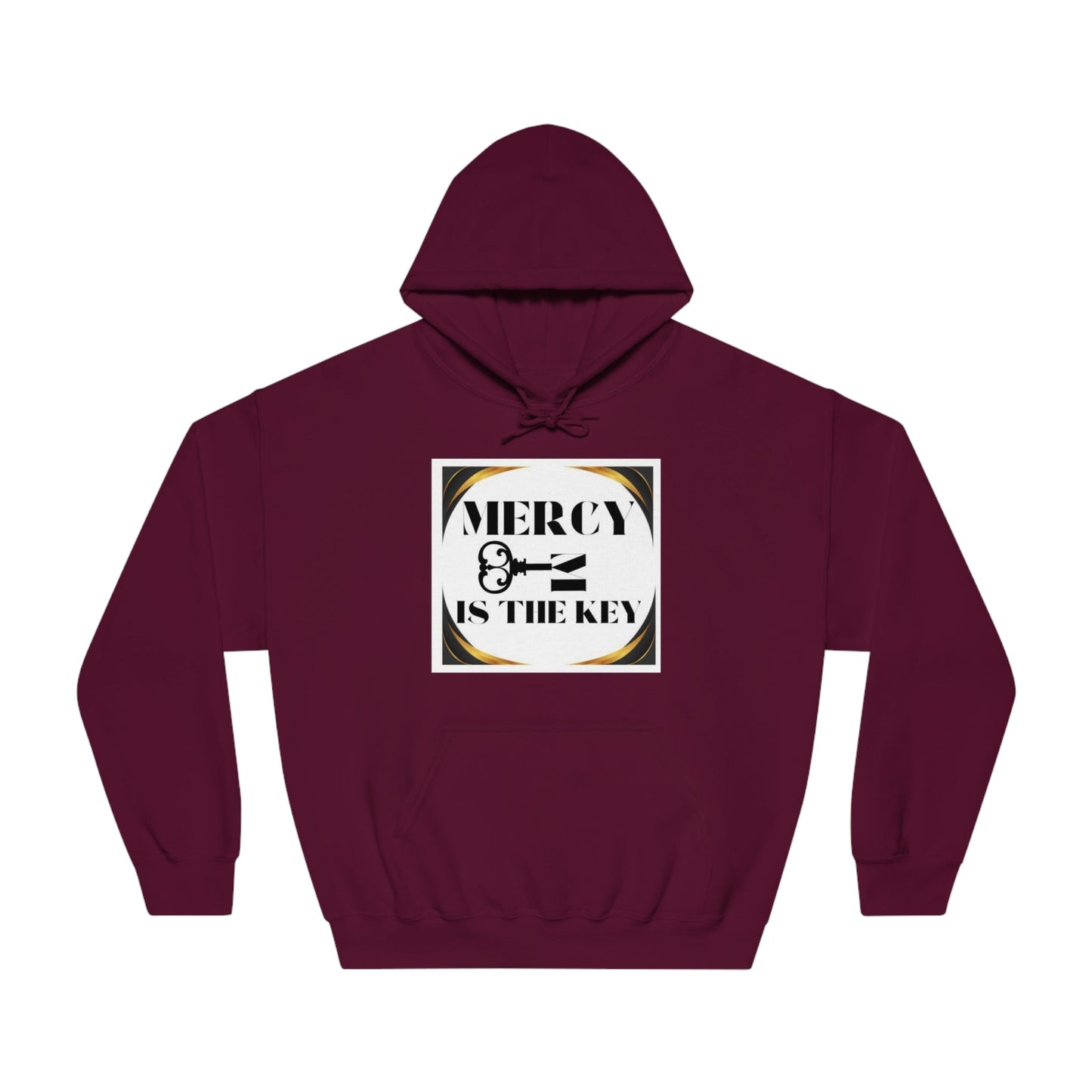 Mercy Is The Key Unisex White Patch DryBlend® Hooded Sweatshirt - criminaljusticereformationalliancestore.com