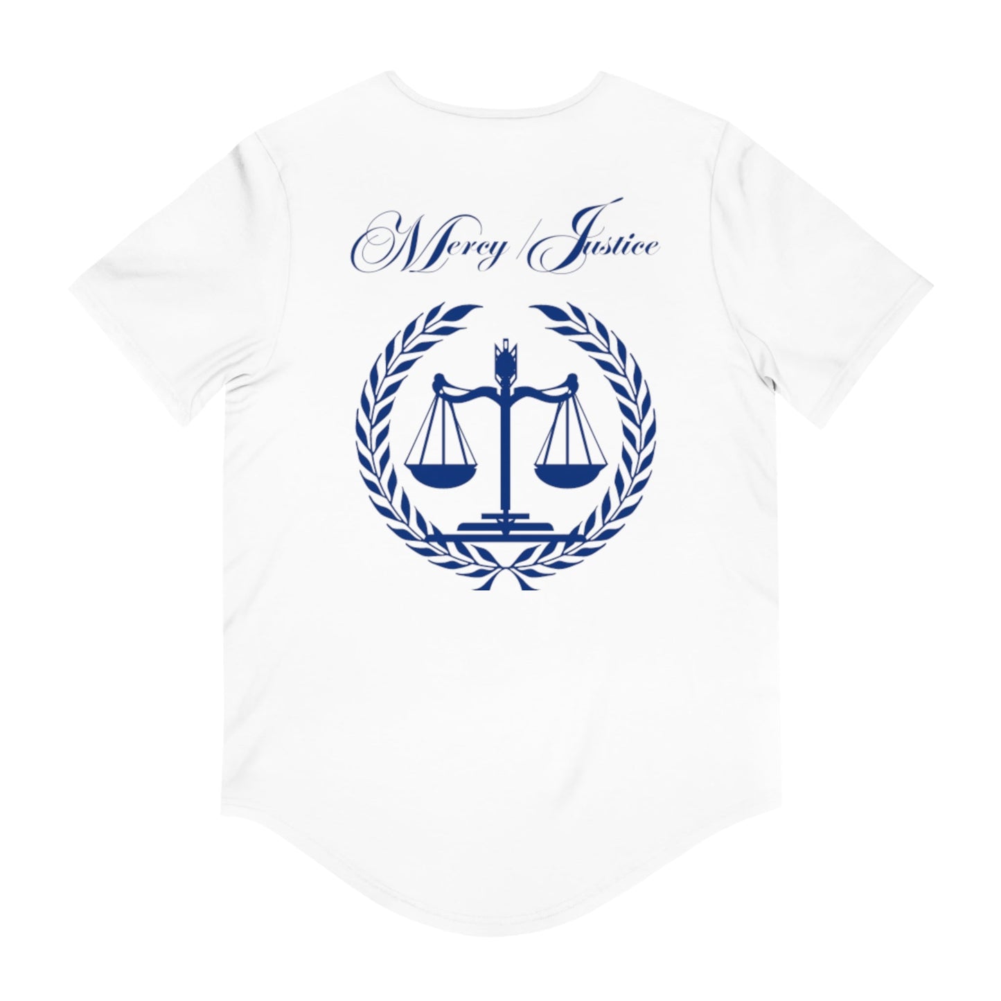 Mercy/Justice Navy Men's Jersey Curved Hem Tee - criminaljusticereformationalliancestore.com