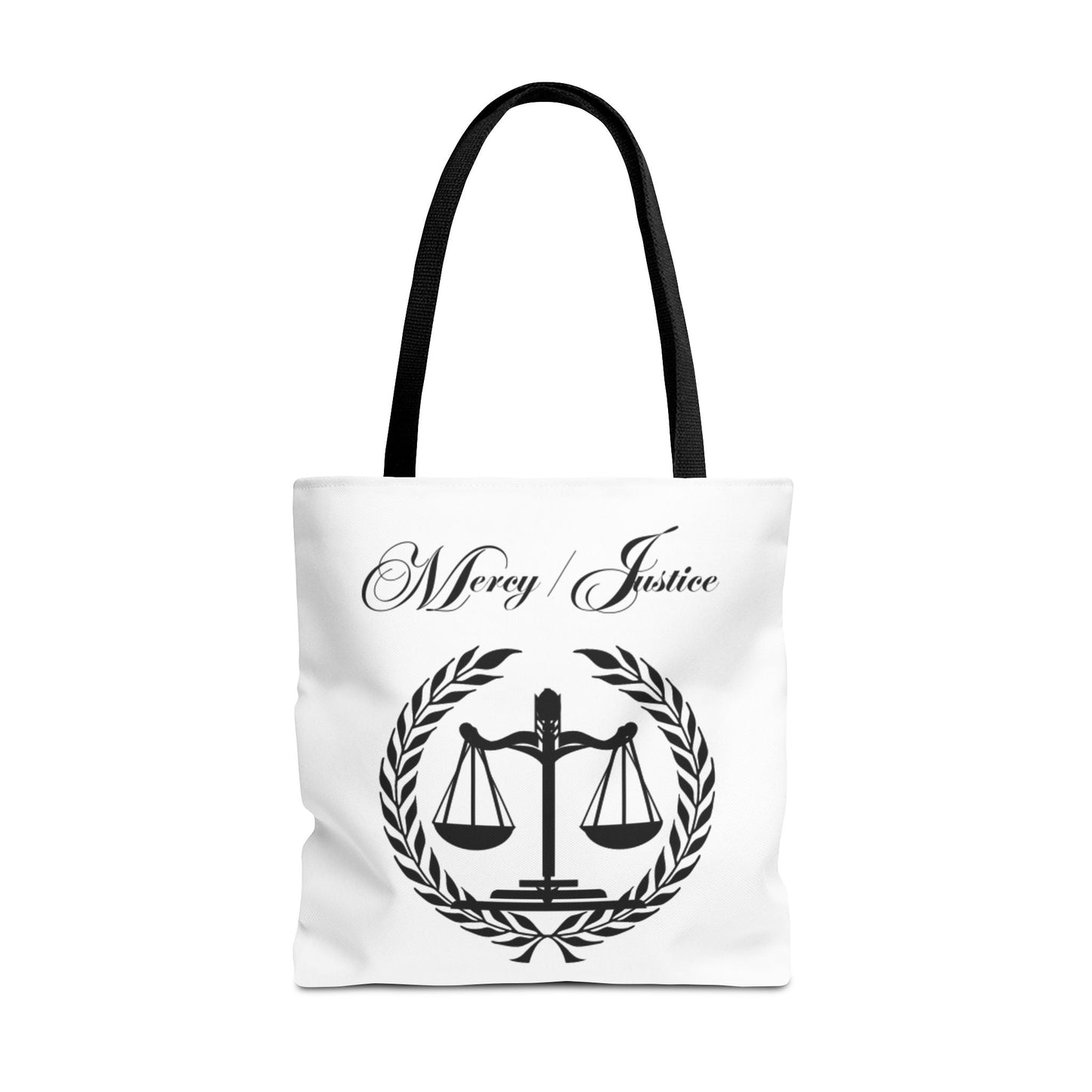 Mercy/Justice Tote Bag (AOP) - criminaljusticereformationalliancestore.com