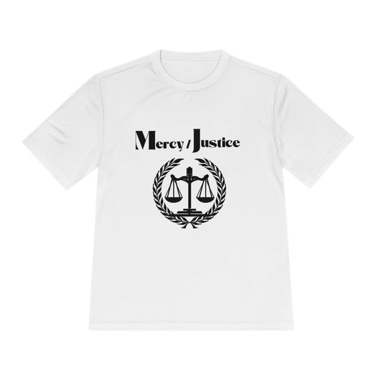 Mercy/Justice Unisex Moisture Wicking Tee Black Letter - criminaljusticereformationalliancestore.com