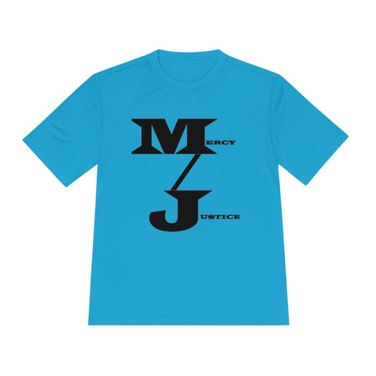 M/J GRAPHIC Mercy/Justice Black Letters Unisex Moisture Wicking Tee - criminaljusticereformationalliancestore.com