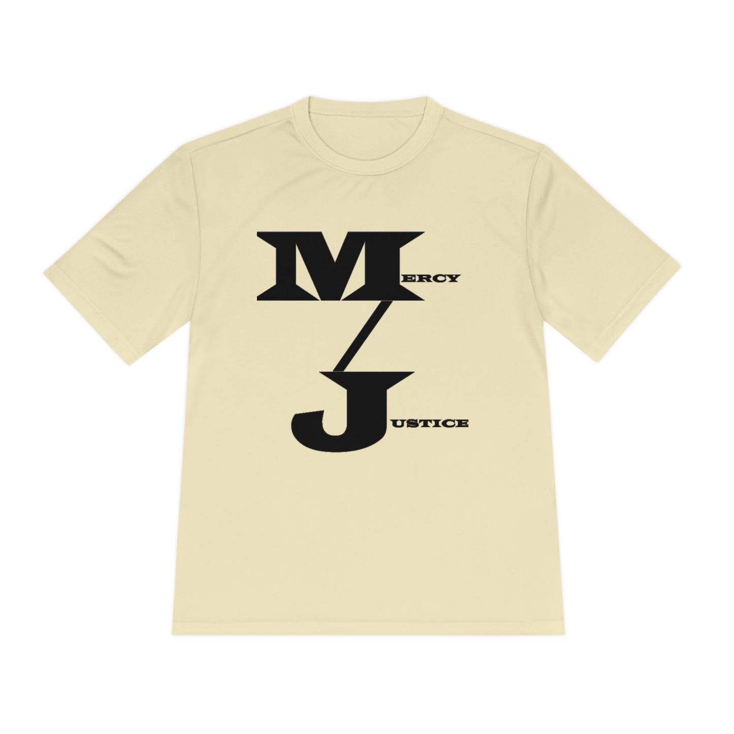 M/J GRAPHIC Mercy/Justice Black Letters Unisex Moisture Wicking Tee - criminaljusticereformationalliancestore.com