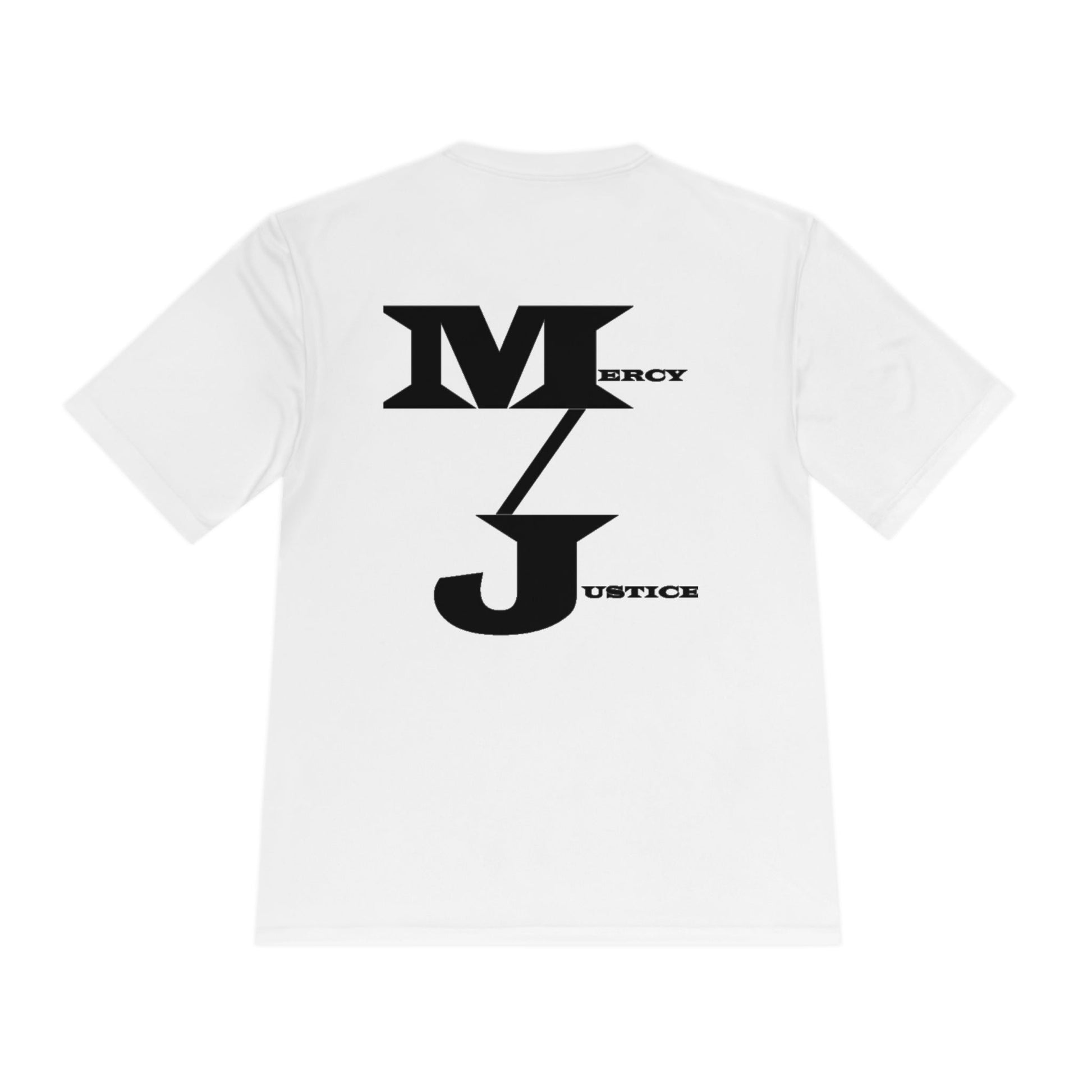 M/J GRAPHIC Mercy/Justice Black Letters Unisex Moisture Wicking Tee - criminaljusticereformationalliancestore.com