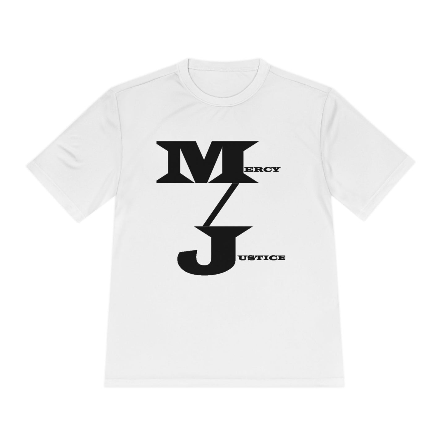 M/J GRAPHIC Mercy/Justice Black Letters Unisex Moisture Wicking Tee - criminaljusticereformationalliancestore.com